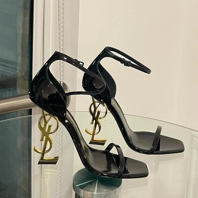 YSL.  Heel  Sexy Women's Leather sandals & shoes (High Heel )