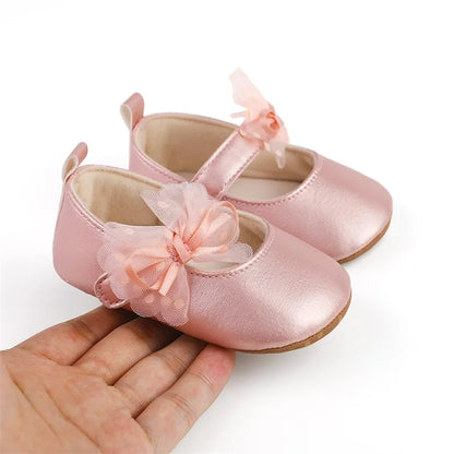 Princess  Baby Girls Shoes Shine Surface Dot Print Mesh Bowknot Flats Non-Slippery Wedding & formal party shoes 0-18 months