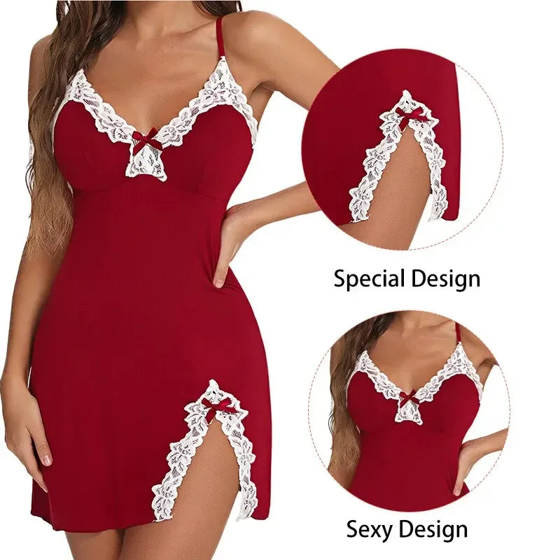 Lace Chemise Nightdress with Bow - Sleepwear