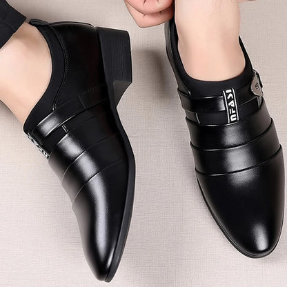 Classic Leather Shoes for Men Slip on Pointed Toe Oxfords Formal Wedding Party