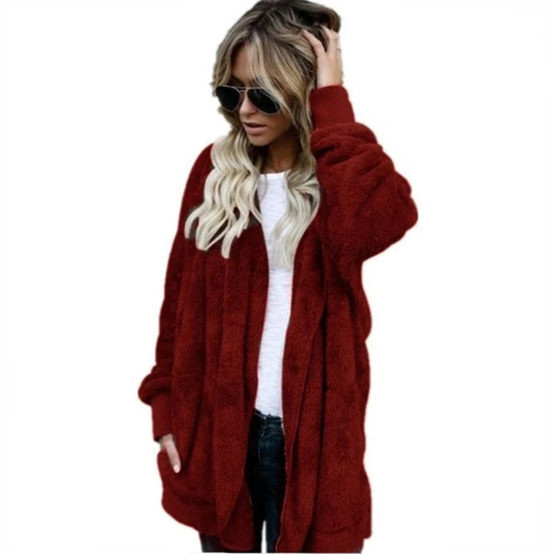 Winter 2025 Double Fleece Cardigan Jacket Women