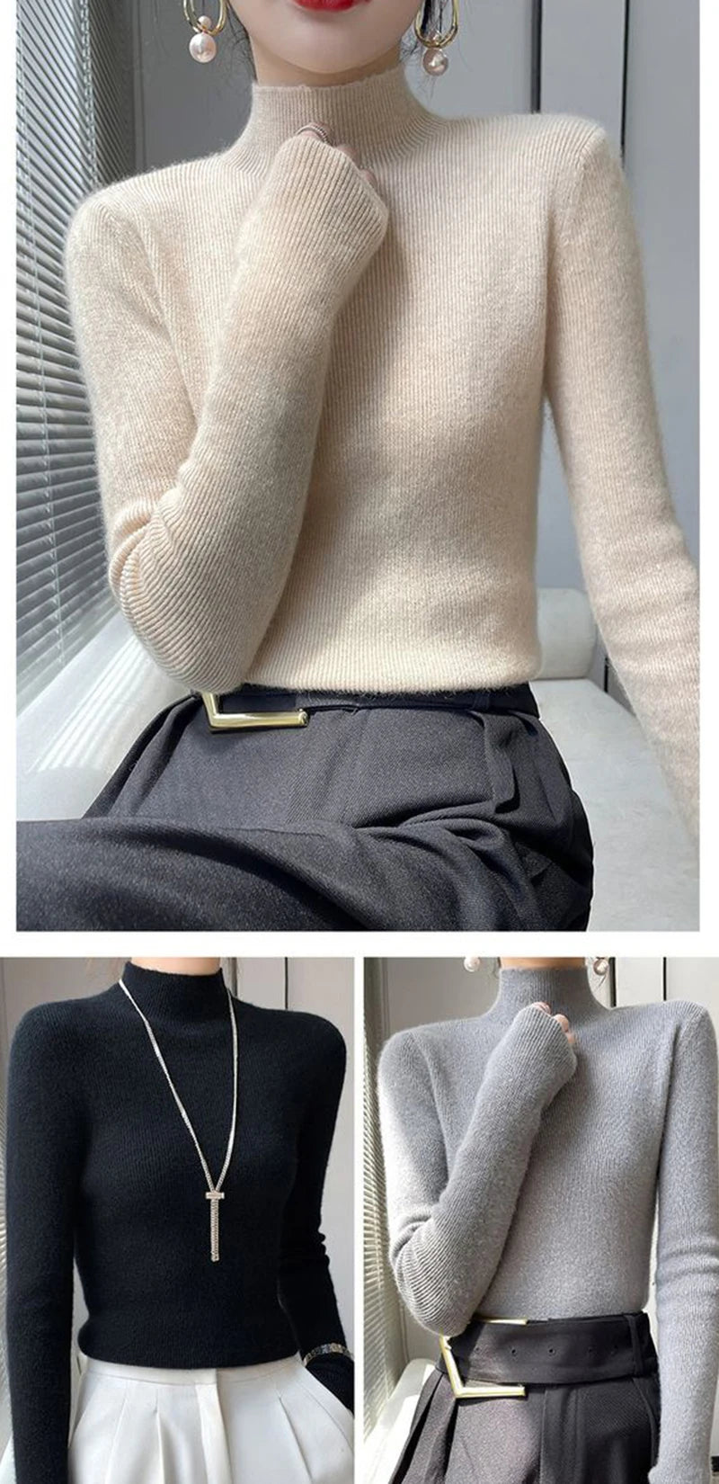 Solid Color Slim Fit Knit Sweater