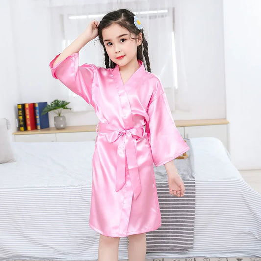 Girls Nightwear Satin Silk Kids Robes Summer  Sleepwear