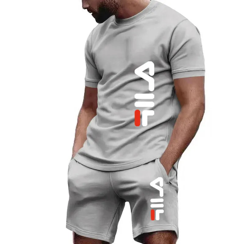 New Men's Fitness casual sports Fashion wear set Quick drying sportswear T-shirt + shorts 2-piece for fitness & gym