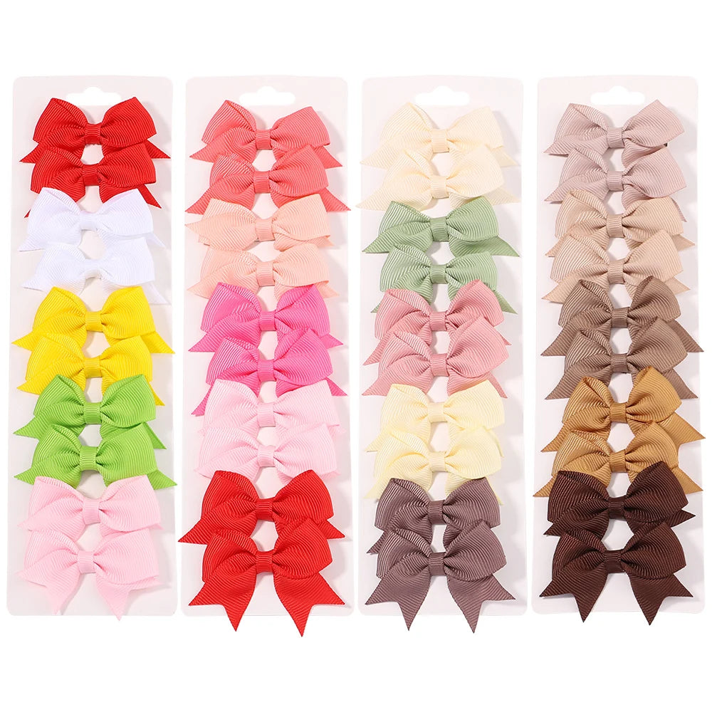 Solid Ribbon Bowknot Hair Clips - 10pcs for Babies