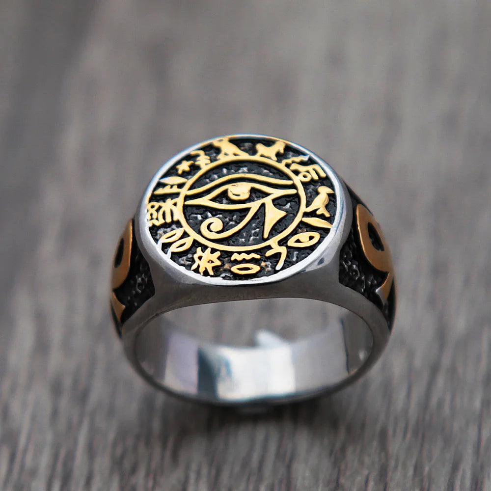 Vintage Egyptian Eye of Horus Rune Ring For Men women and boys