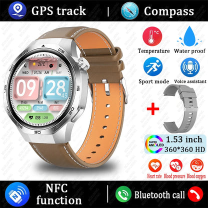 Huawei Xiaomi 2025 GT5 Pro Men Smart Watch AMOLED HD Screen GPS NFC Heart Rate Bluetooth Call IP68 (Waterproof )