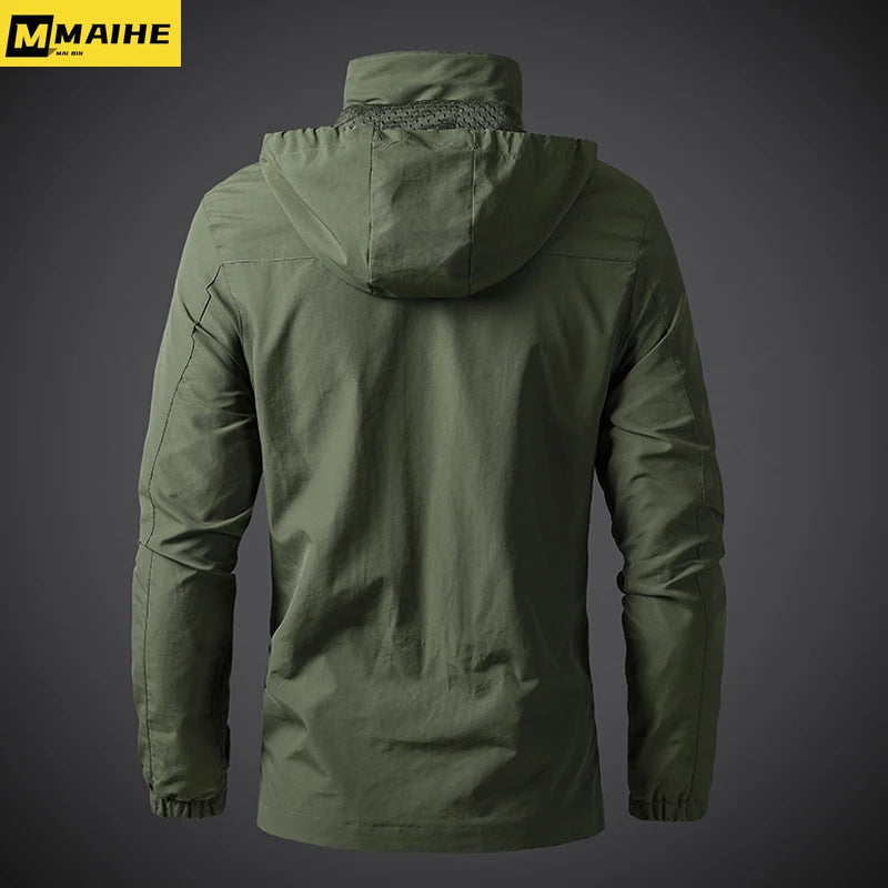 Men's Windbreaker Jackets Waterproof Military Hooded Coat Male