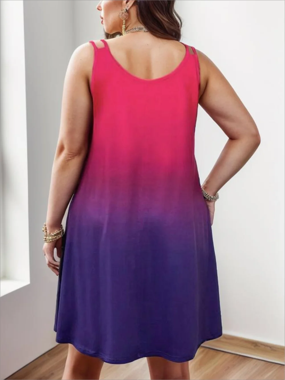 Plus-Size European and American Cross-Border New Women's Sleeveless Round-Neck Gradient Dress