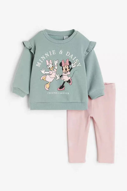 Cute Minnie Print Tops 2 pcs For Girls Child Autumn Long Sleeve Tracksuits New Fashion Clothing Kids Casual Hoodies + Sweatpants