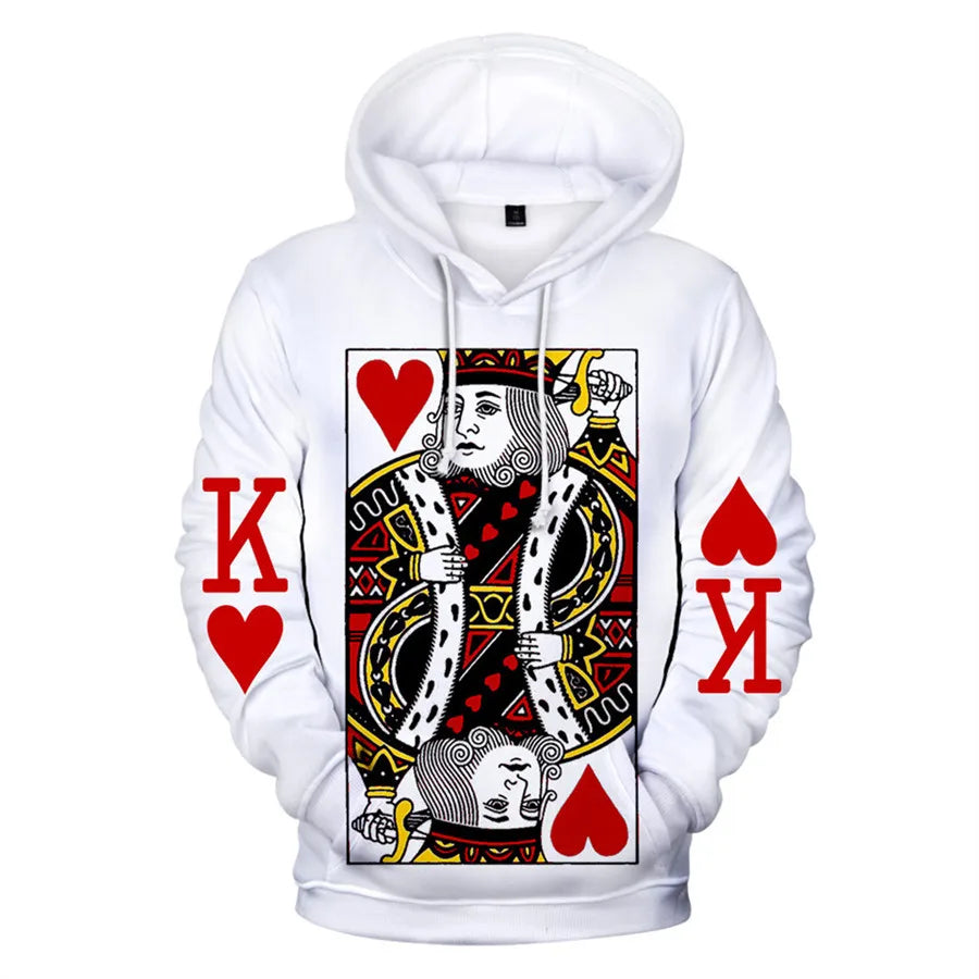 Playing Cards Poker K A print hoodies men/women KING QUEEN hoodie sweatshirt male clothes boys/girls harajuku funny jacket coat