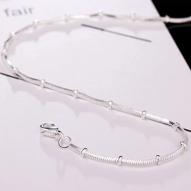 Silver Color 18/20 Inch 2mm Snake Chain Beads Necklace For Women Man