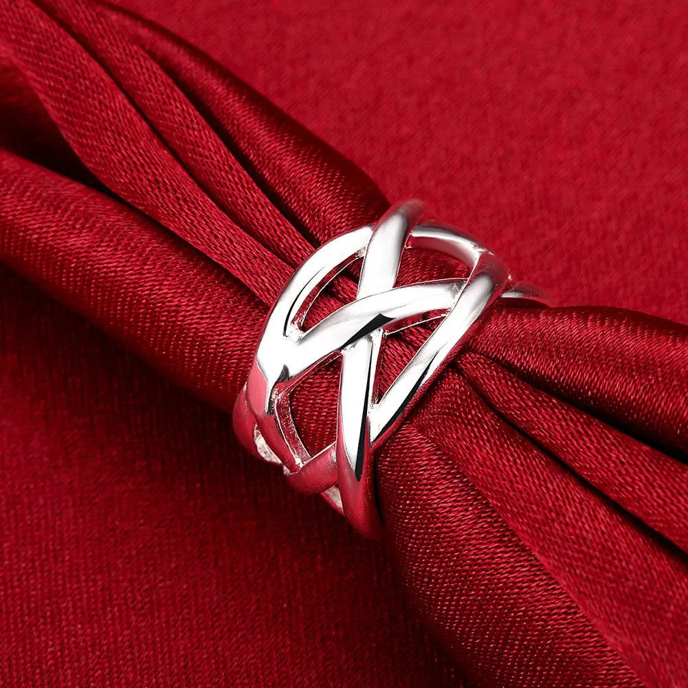 Women Men Hot fine 925 Sterling Silver Cross fishing net Rings for Size 6 7 8 9 10