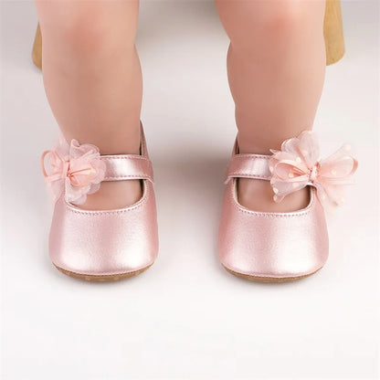 Princess  Baby Girls Shoes Shine Surface Dot Print Mesh Bowknot Flats Non-Slippery Wedding & formal party shoes 0-18 months