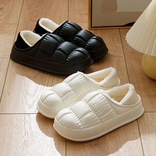 New Couple Winter Warm Waterproof Soft Lithe Fluffy Slippers For Women Men Wrap Heel