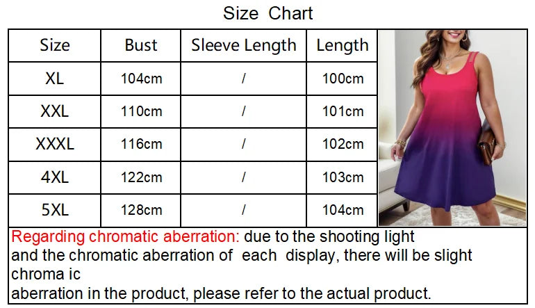 Plus-Size European and American Cross-Border New Women's Sleeveless Round-Neck Gradient Dress