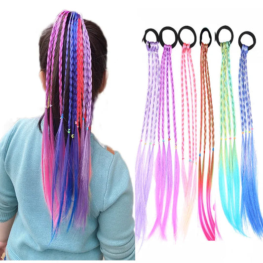 New Girls Colorful Wigs Ponytail Headbands Rubber Bands Beauty Hair Bands