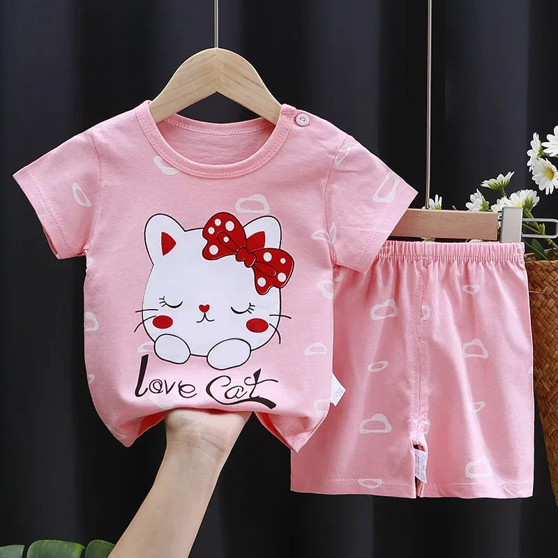 Disney Summer Baby Girl Clothes Set Cartoon Minnie Short Sleeve Cotton Girls Outfits for 0-3year Kids Clothes