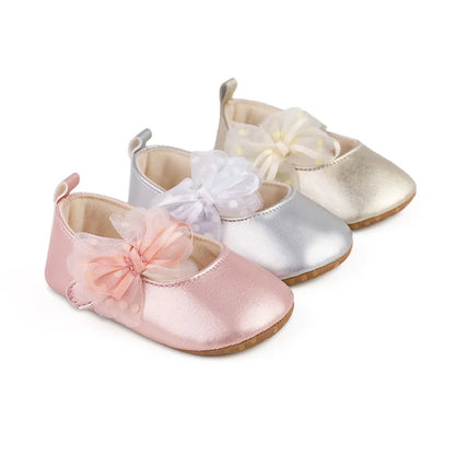 Princess  Baby Girls Shoes Shine Surface Dot Print Mesh Bowknot Flats Non-Slippery Wedding & formal party shoes 0-18 months