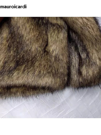 Men's Winter Short, Thick, Warm, Hairy, Shaggy Faux Raccoon Fur Coat with Long Sleeves - High-Quality Luxury Fluffy Jacket 2025