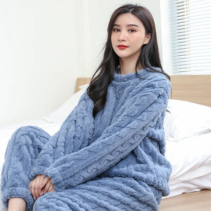 Winter New Couples Pajamas Homewear Suit Men and Women Shu Cotton Fall and Warm Winter Homewear