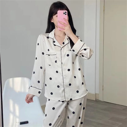 Women's Long-Sleeve Loose-Fitting Pajamas with Ice Silk Home Wear Pants