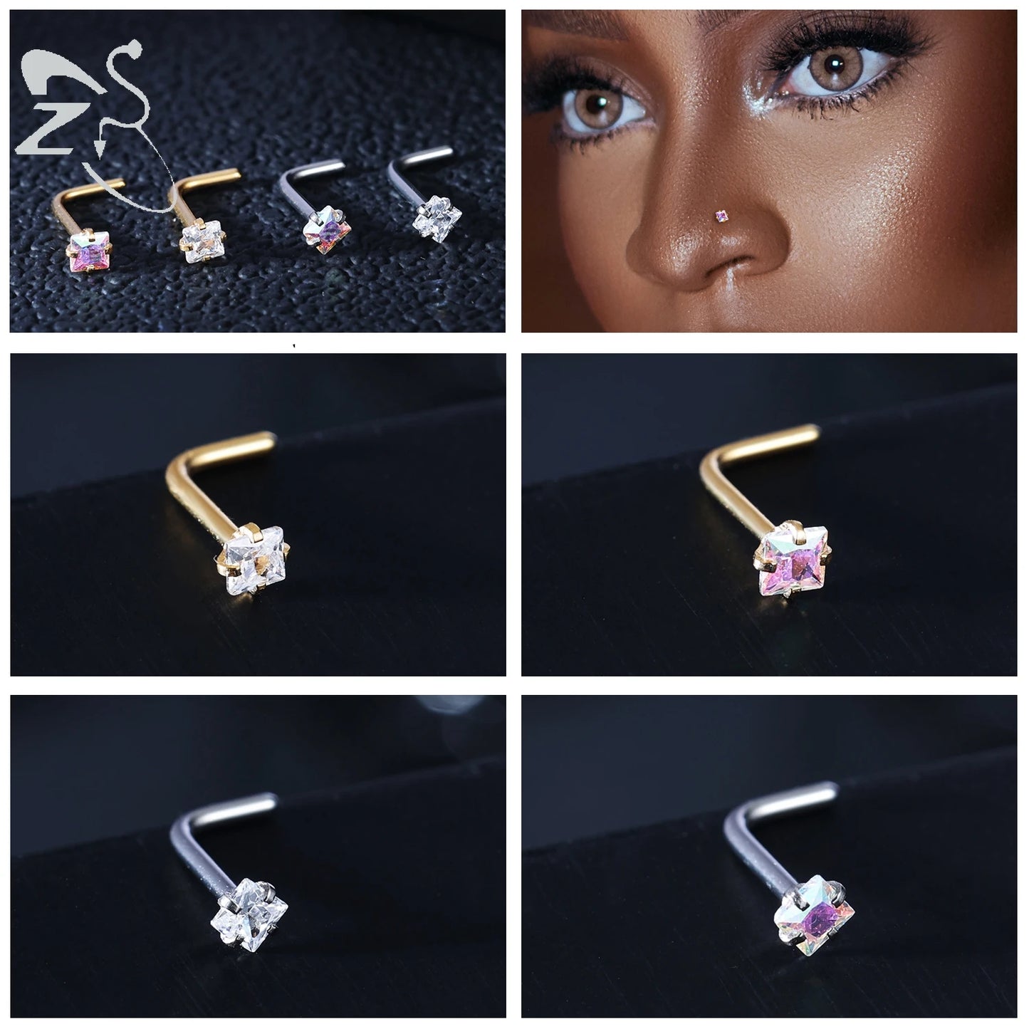 Stainless Steel Nose Stud Set Heart