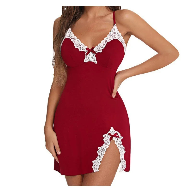 Lace Chemise Nightdress with Bow - Sleepwear