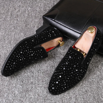 Black Spikes 2025 New Brand Men's Loafers Luxury Shoes Denim And Metal Sequins High Quality Casual