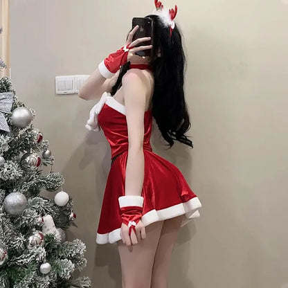 [You're My Secret] Christmas Skirt Suit for Women - Xmas Party Dress-Up, Sexy Carnival Ensemble, Red Santa Claus Cosplay Costume for Adults