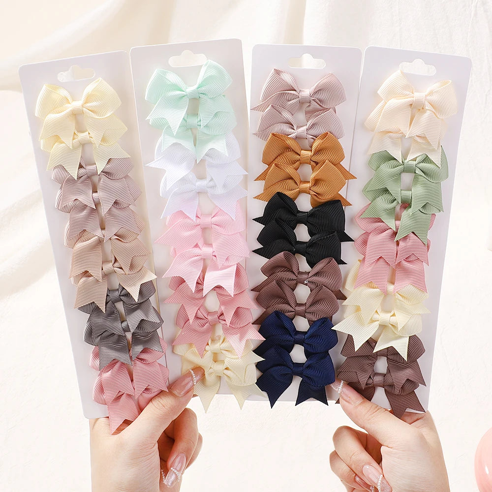 Solid Ribbon Bowknot Hair Clips - 10pcs for Babies