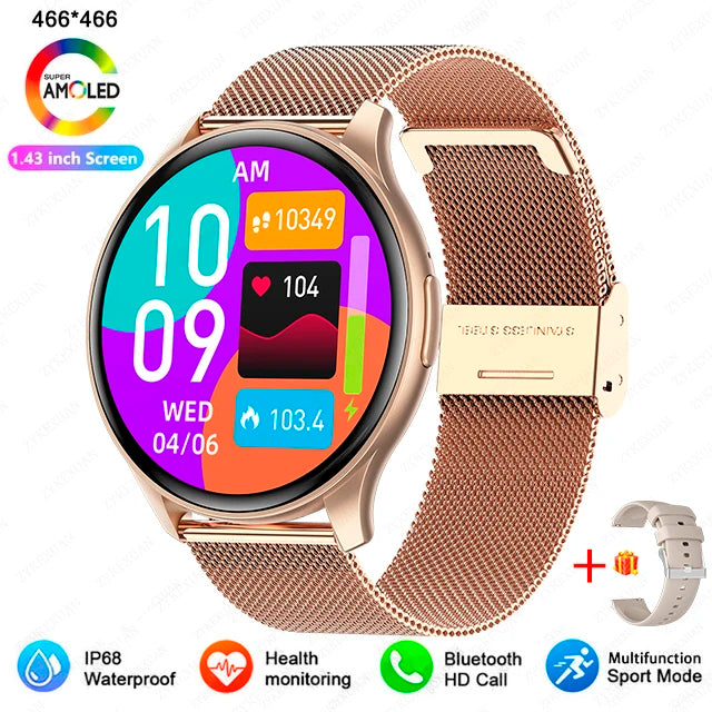 New 2025 Women & men Fashion 1.43 inches Bluetooth Call Smartwatch  AMOLED 466*466 HD Pixel Display Smart watches