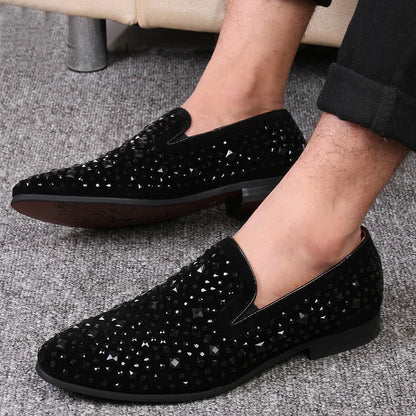 Black Spikes 2025 New Brand Men's Loafers Luxury Shoes Denim And Metal Sequins High Quality Casual