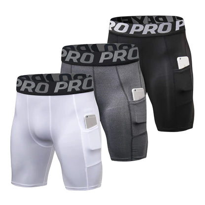 Mens Gym Shorts with Pockets Workout Compression Leggings for Men Polyester Boxer Briefs Running & Basketball .