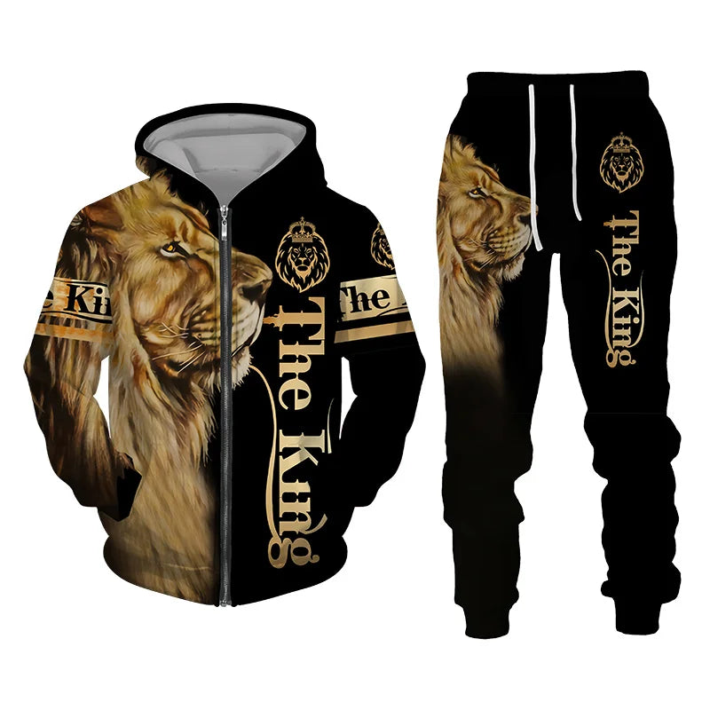 Winter 3D Lion Sweatshirt Set 2 pieces American & European style