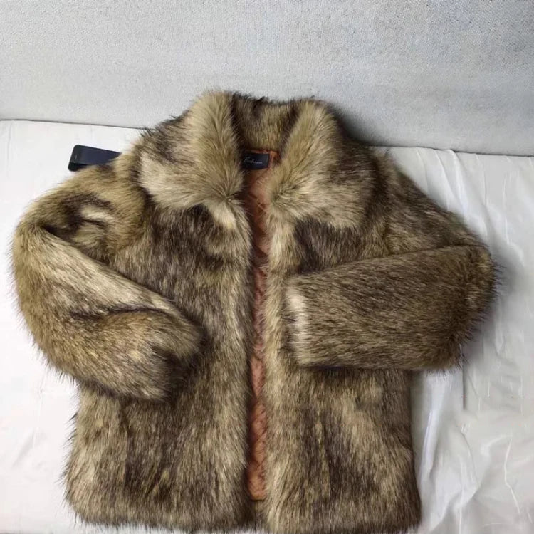 Men's Winter Short, Thick, Warm, Hairy, Shaggy Faux Raccoon Fur Coat with Long Sleeves - High-Quality Luxury Fluffy Jacket 2025