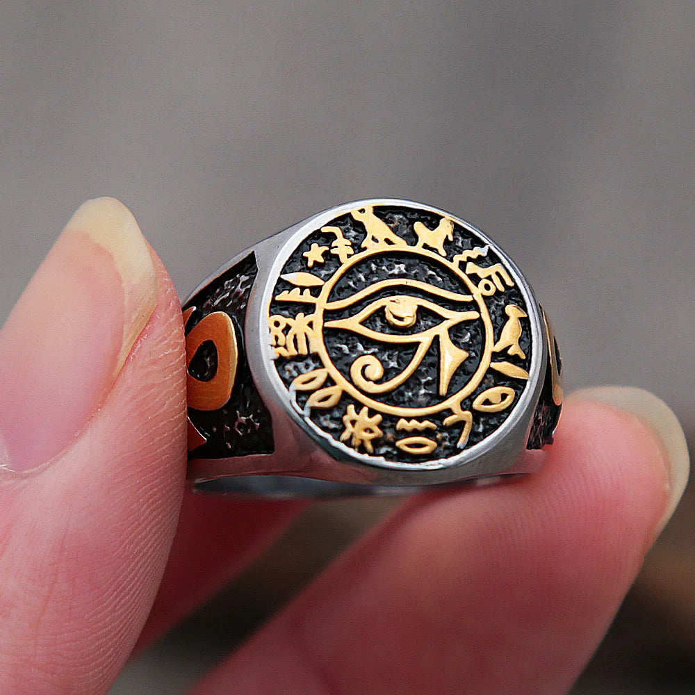 Vintage Egyptian Eye of Horus Rune Ring For Men women and boys