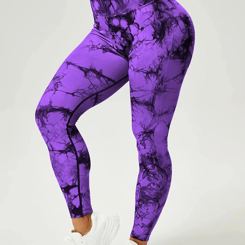 Ladies' Seamless Tie-Dye Scrunch Yoga Leggings: High-Waisted Workout Sports Pants