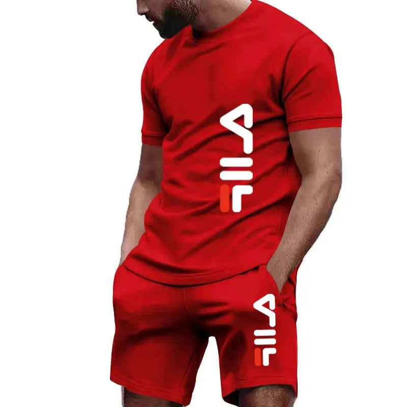 New Men's Fitness casual sports Fashion wear set Quick drying sportswear T-shirt + shorts 2-piece for fitness & gym