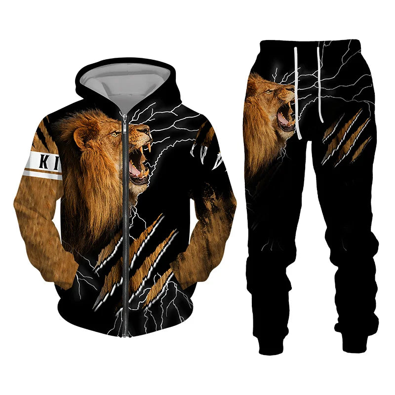 Winter 3D Lion Sweatshirt Set 2 pieces American & European style