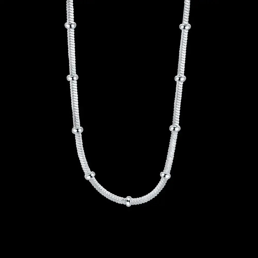 Silver Color 18/20 Inch 2mm Snake Chain Beads Necklace For Women Man