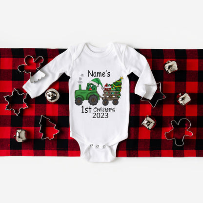 Personalized Baby's First Christmas Bodysuits, Custom Name Newborn Jumpsuit for Boys and Girls, Long Sleeve Xmas Party Clothes for Infants