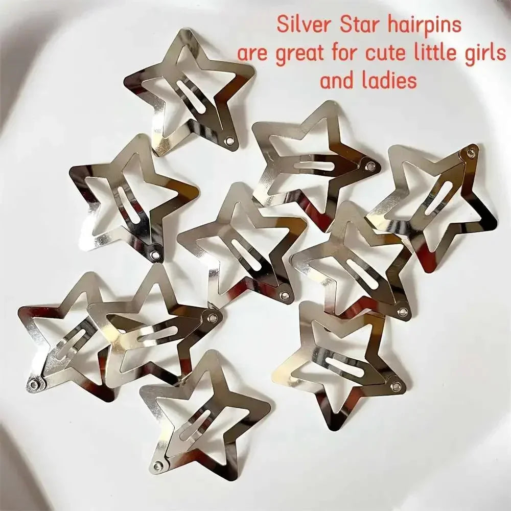 Y2K Silver Star Hair Clips for Girls - 2/50pcs