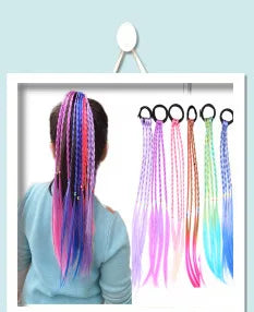 New Girls Colorful Wigs Ponytail Headbands Rubber Bands Beauty Hair Bands