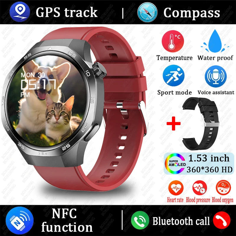 Huawei Xiaomi 2025 GT5 Pro Men Smart Watch AMOLED HD Screen GPS NFC Heart Rate Bluetooth Call IP68 (Waterproof )