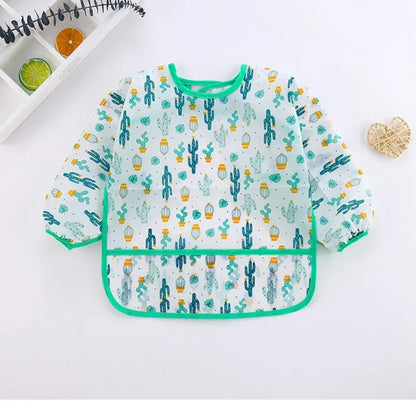 Baby Bibs Cartoon Infant Toddler Baby Long Sleeve Waterproof Eating Smock Feeding Bib Art Apron Burp Clothes