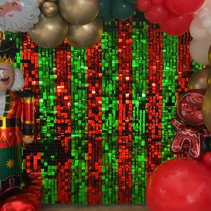 Holiday Elegance 2025: Red & Green Rain Silk Curtain Backdrop