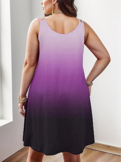 Plus-Size European and American Cross-Border New Women's Sleeveless Round-Neck Gradient Dress