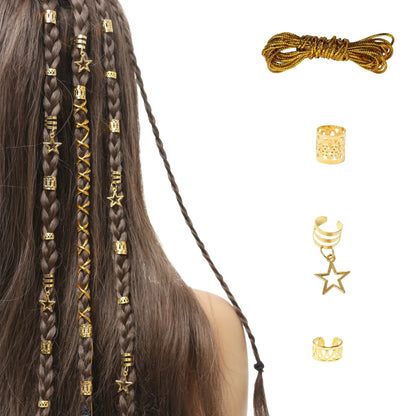 Starry Twist: Hair Beads and Rings Set