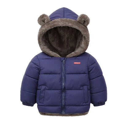 Baby Boys Girls Jacket Hooded Cotton Outerwear Children's Thick Fleece Coat